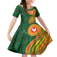 Manu'a Cession Day Kid Short Sleeve Dress Polynesian Pattern