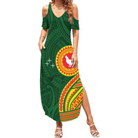 Manu'a Cession Day Summer Maxi Dress Polynesian Pattern LT03 Women Green - Polynesian Pride