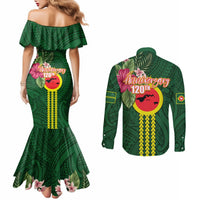 Manu'a Cession Day 120th Anniversary Couples Matching Mermaid Dress and Long Sleeve Button Shirt Polynesian Pattern and Hibiscus Flower LT03 - Polynesian Pride