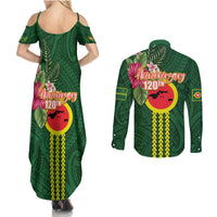 Manu'a Cession Day 120th Anniversary Couples Matching Summer Maxi Dress and Long Sleeve Button Shirt Polynesian Pattern and Hibiscus Flower
