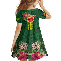 Manu'a Cession Day 120th Anniversary Kid Short Sleeve Dress Polynesian Pattern and Hibiscus Flower