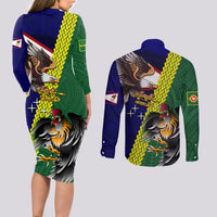 Manu'a Island and American Samoa Couples Matching Long Sleeve Bodycon Dress and Long Sleeve Button Shirt Rooster and Eagle Mascot