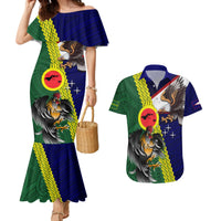 Manu'a Island and American Samoa Couples Matching Mermaid Dress and Hawaiian Shirt Rooster and Eagle Mascot LT03 Green - Polynesian Pride