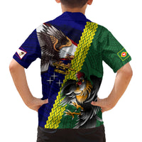 Manu'a Island and American Samoa Family Matching Off Shoulder Short Dress and Hawaiian Shirt Rooster and Eagle Mascot