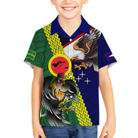 Manu'a Island and American Samoa Family Matching Off Shoulder Short Dress and Hawaiian Shirt Rooster and Eagle Mascot
