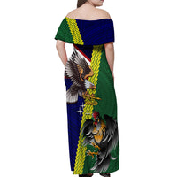 Manu'a Island and American Samoa Off Shoulder Maxi Dress Rooster and Eagle Mascot
