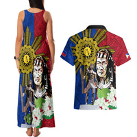 Philippines Lapu-Lapu Couples Matching Tank Maxi Dress and Hawaiian Shirt Filipino Sun Tattoo With Yakan Pattern