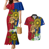 Philippines Lapu Lapu King Jasmine Flowers Couples Matching Mermaid Dress and Hawaiian Shirt Filipino Sun Tattoo LT03 Red - Polynesian Pride