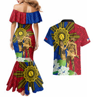 Philippines Lapu Lapu King Jasmine Flowers Couples Matching Mermaid Dress and Hawaiian Shirt Filipino Sun Tattoo LT03 - Polynesian Pride