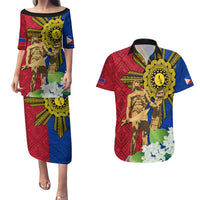 Philippines Lapu Lapu King Jasmine Flowers Couples Matching Puletasi and Hawaiian Shirt Filipino Sun Tattoo LT03 Red - Polynesian Pride