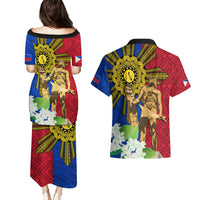 Philippines Lapu Lapu King Jasmine Flowers Couples Matching Puletasi and Hawaiian Shirt Filipino Sun Tattoo LT03 - Polynesian Pride
