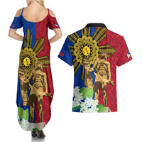 Philippines Lapu Lapu King Jasmine Flowers Couples Matching Summer Maxi Dress and Hawaiian Shirt Filipino Sun Tattoo LT03 - Polynesian Pride