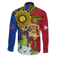 Philippines Lapu Lapu King Jasmine Flowers Family Matching Off The Shoulder Long Sleeve Dress and Hawaiian Shirt Filipino Sun Tattoo