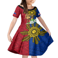 Philippines Lapu Lapu King Jasmine Flowers Kid Short Sleeve Dress Filipino Sun Tattoo