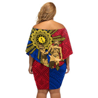 Philippines Lapu Lapu King Jasmine Flowers Off Shoulder Short Dress Filipino Sun Tattoo LT03 - Polynesian Pride