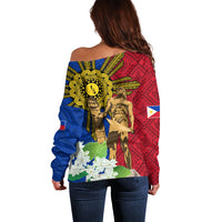 Philippines Lapu Lapu King Jasmine Flowers Off Shoulder Sweater Filipino Sun Tattoo
