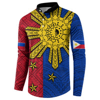 Philippines Sun Batok Tattoo Button Sweatshirt Polynesian and Yakan Pattern