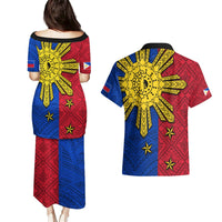 Philippines Sun Batok Tattoo Couples Matching Puletasi and Hawaiian Shirt Polynesian and Yakan Pattern LT03 - Polynesian Pride