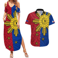 Philippines Sun Batok Tattoo Couples Matching Summer Maxi Dress and Hawaiian Shirt Polynesian and Yakan Pattern LT03 Red - Polynesian Pride