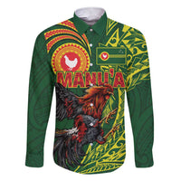 Proud of Manu'a Islands Family Matching Short Sleeve Bodycon Dress and Hawaiian Shirt Rooster and Polynesian Art Wing Style LT03 Dad's Shirt - Long Sleeve Green - Polynesian Pride