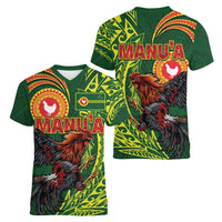 Proud of Manu'a Islands Women V-Neck T-Shirt Rooster and Polynesian Art Wing Style LT03 - Polynesian Pride