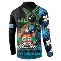 Fiji Day Button Sweatshirt Palm Tree With Plumeria Tapa Tribal Pattern LT03 - Polynesian Pride