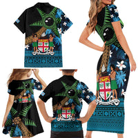 Fiji Day Family Matching Short Sleeve Bodycon Dress and Hawaiian Shirt Palm Tree With Plumeria Tapa Tribal Pattern LT03 - Polynesian Pride