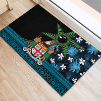 Fiji Day Rubber Doormat Palm Tree With Plumeria Tapa Tribal Pattern LT03 - Polynesian Pride