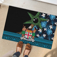 Fiji Day Rubber Doormat Palm Tree With Plumeria Tapa Tribal Pattern LT03 - Polynesian Pride