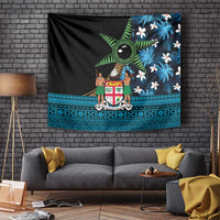 Fiji Day Tapestry Palm Tree With Plumeria Tapa Tribal Pattern