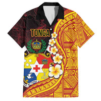 Tonga Culture Family Matching Puletasi and Hawaiian Shirt Ngatu Pattern with Plumeria and Hibiscus LT03 Dad's Shirt - Short Sleeve Black - Polynesian Pride