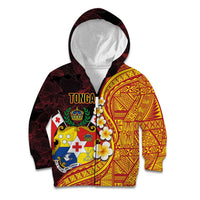 Tonga Culture Kid Hoodie Ngatu Pattern with Plumeria and Hibiscus