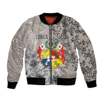 Tonga Culture Bomber Jacket Ngatu Pattern and Blooming Hibiscus LT03 Unisex Light Gray - Polynesian Pride