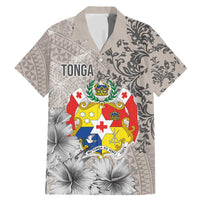 Tonga Culture Family Matching Mermaid Dress and Hawaiian Shirt Ngatu Pattern and Blooming Hibiscus LT03 Dad's Shirt - Short Sleeve Light Gray - Polynesian Pride