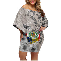 Tonga Culture Family Matching Off Shoulder Short Dress and Hawaiian Shirt Ngatu Pattern and Blooming Hibiscus