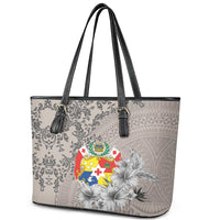 Tonga Culture Leather Tote Bag Ngatu Pattern and Blooming Hibiscus