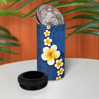 Polynesian Hibiscus and Plumeria with Tapa Pattern 4 in 1 Can Cooler Tumbler Blue Color
