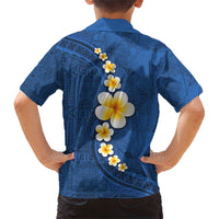 Polynesian Hibiscus and Plumeria with Tapa Pattern Family Matching Short Sleeve Bodycon Dress and Hawaiian Shirt Blue Color LT03 - Polynesian Pride