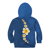 Polynesian Hibiscus and Plumeria with Tapa Pattern Kid Hoodie Blue Color