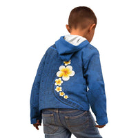 Polynesian Hibiscus and Plumeria with Tapa Pattern Kid Hoodie Blue Color