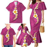 Polynesian Hibiscus and Plumeria with Tapa Pattern Family Matching Mermaid Dress and Hawaiian Shirt Pink Color LT03 - Polynesian Pride