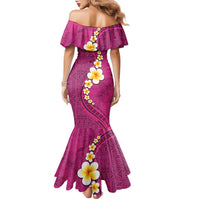 Polynesian Hibiscus and Plumeria with Tapa Pattern Family Matching Mermaid Dress and Hawaiian Shirt Pink Color LT03 - Polynesian Pride