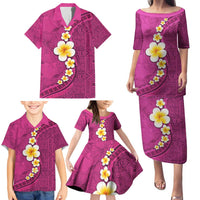 Polynesian Hibiscus and Plumeria with Tapa Pattern Family Matching Puletasi and Hawaiian Shirt Pink Color LT03 - Polynesian Pride