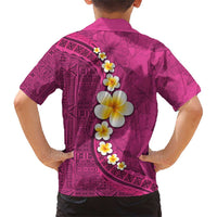 Polynesian Hibiscus and Plumeria with Tapa Pattern Family Matching Short Sleeve Bodycon Dress and Hawaiian Shirt Pink Color LT03 - Polynesian Pride