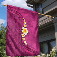 Polynesian Hibiscus and Plumeria with Tapa Pattern Garden Flag Pink Color