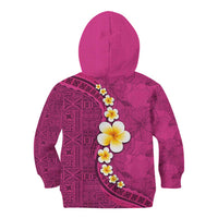 Polynesian Hibiscus and Plumeria with Tapa Pattern Kid Hoodie Pink Color