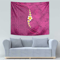 Polynesian Hibiscus and Plumeria with Tapa Pattern Tapestry Pink Color
