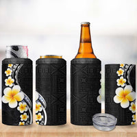 Pacific Hibiscus and Plumeria with Tapa Pattern 4 in 1 Can Cooler Tumbler Black Color