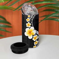 Pacific Hibiscus and Plumeria with Tapa Pattern 4 in 1 Can Cooler Tumbler Black Color