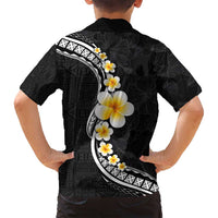 Pacific Hibiscus and Plumeria with Tapa Pattern Family Matching Off Shoulder Maxi Dress and Hawaiian Shirt Black Color LT03 - Polynesian Pride